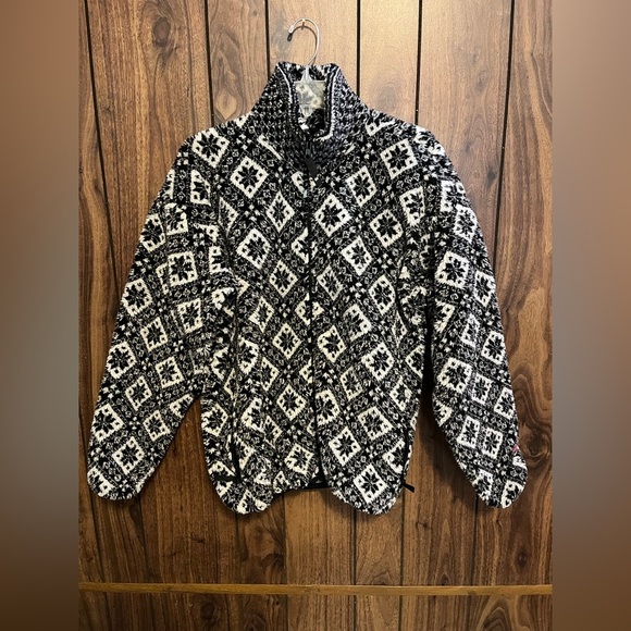 Vintage Helly Hansen Black & White Snowflake Fleece W/zip Closure Jacket Sz S - Picture 1 of 10
